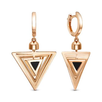 Изображение Золотые серьги-подвески с ониксом