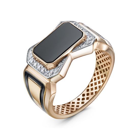 Изображение Золотая мужская печатка с ониксом