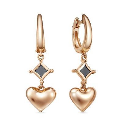 Изображение Золотые серьги-подвесы с ониксом