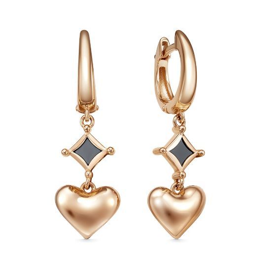 Изображение Золотые серьги-подвесы с ониксом