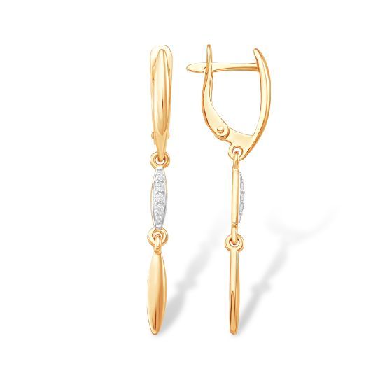 Изображение Золотые серьги-подвески с фианитами