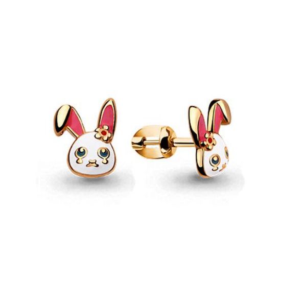 Изображение Золотые детские серьги "Зайка"