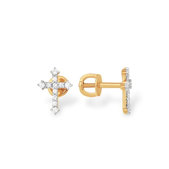 Изображение Золотые серьги-пусеты "Крестик"