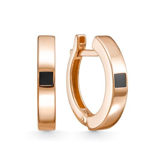 Изображение Золотые серьги-кольца с ониксом