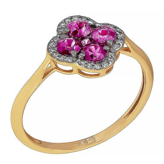 Изображение Золотое кольцо с рубинами и бриллиантами