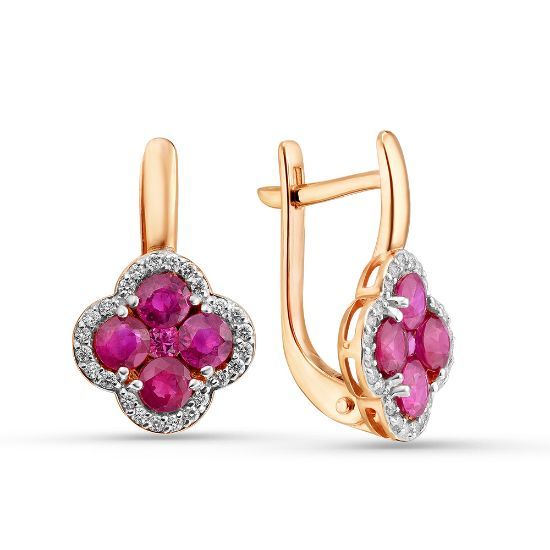 Изображение Золотые серьги с рубинами и бриллиантами