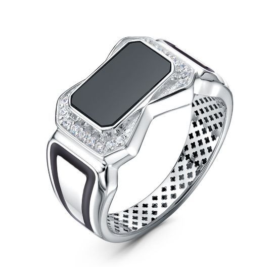 Изображение Серебряное мужское кольцо с ониксом